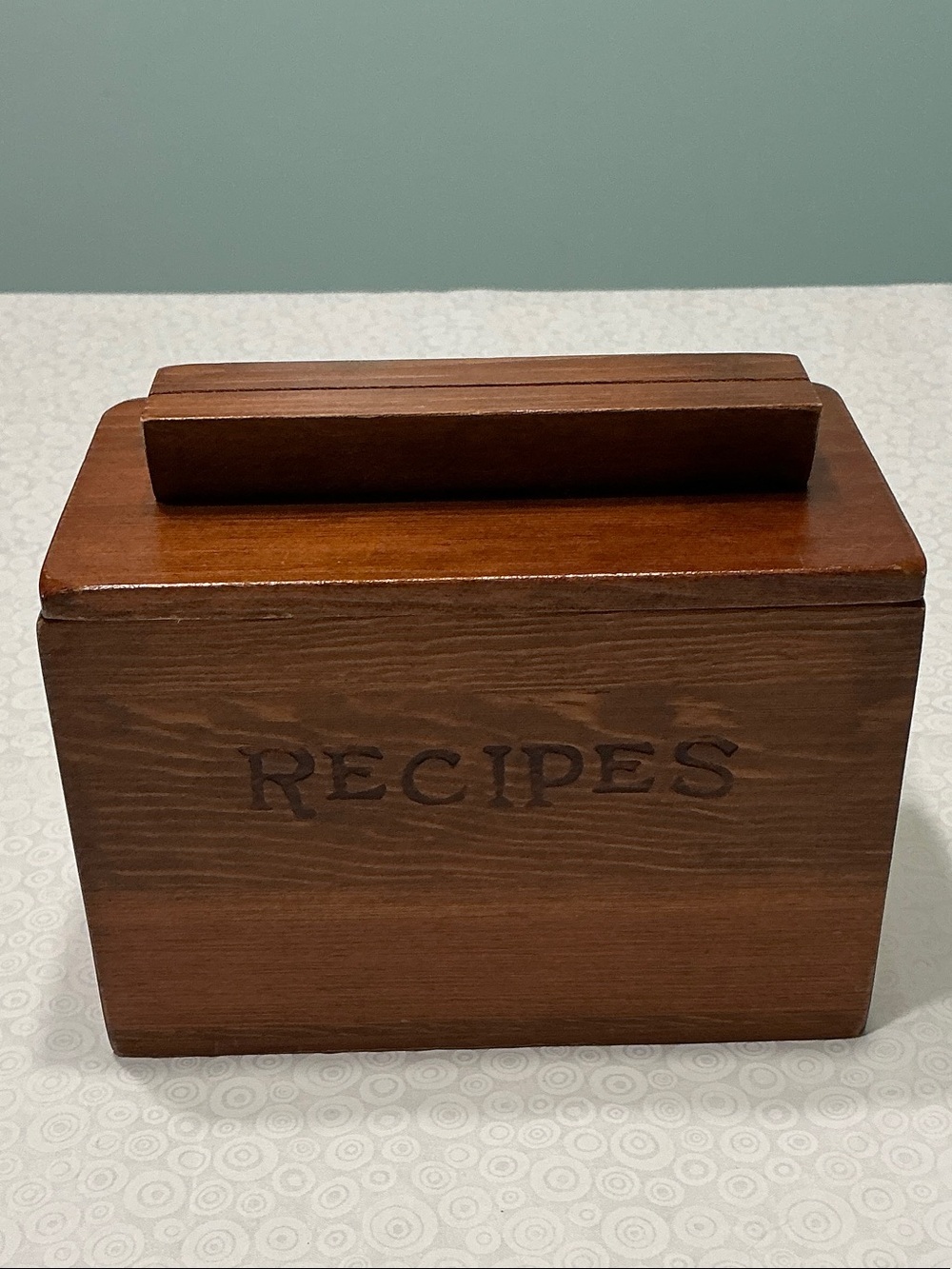 Vintage Wooden Recipe Box - Brown with Card Holder